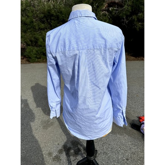 HM Shirt 6 Blue Striped Button Up Collared Beaded Long Sleeve Adult Womens - Picture 2 of 11